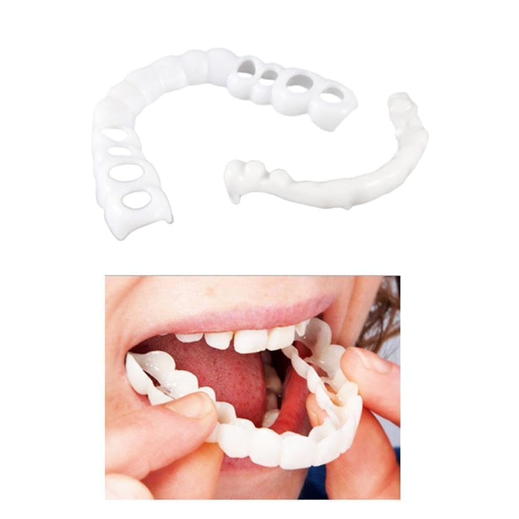 Zorill Snap-On Instant Perfect Smile Veneers Comfortable Flex Fit Dentures for Top & Bottom Teeth White Tooth Cosmetic Cover PACK OF 1 (5) (5) (5) (1)