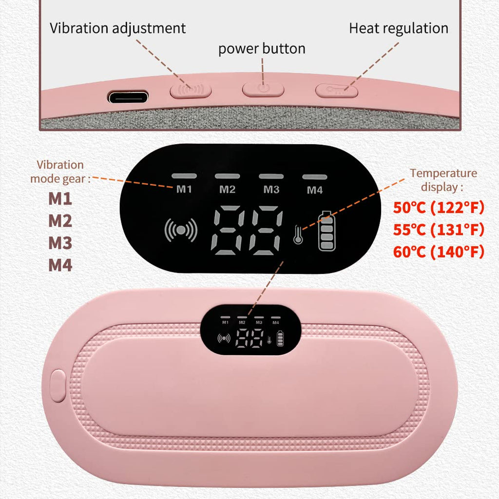 Portable Cordless Heating Pad for Menstrual Cramps Relief, Heating Pad for Stomach, 3-Speed Temperature Adjustment and 4-Speed Massage Modes, Back and Belly Heating Pad for Women(Pink)