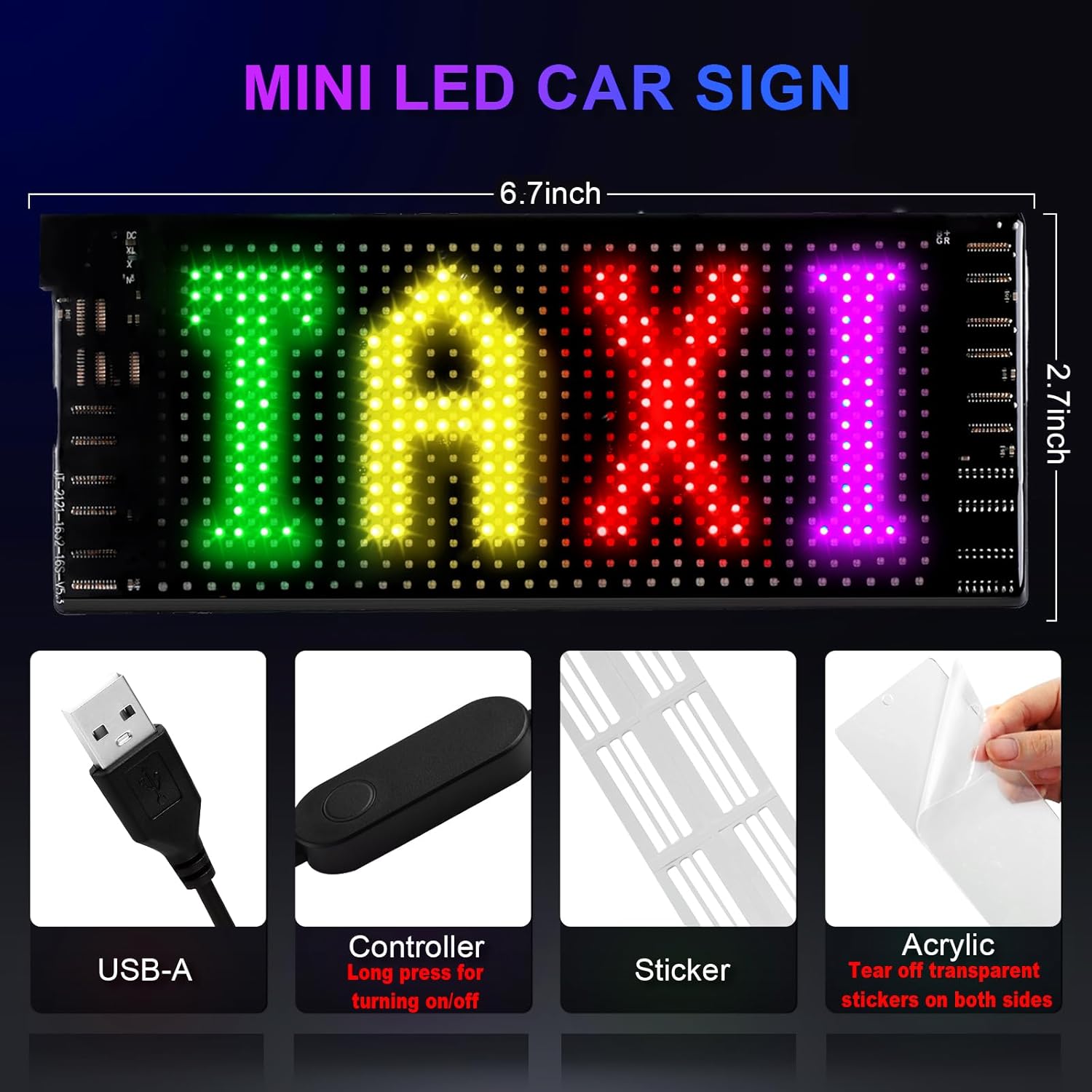 Zorill Light Sign for Car, 6.7''x2.7'' Programmable Flexible LED Matrix Panel, Bluetooth APP Control Custom Text Pattern Animation Scrolling LED Display for Car Windshield