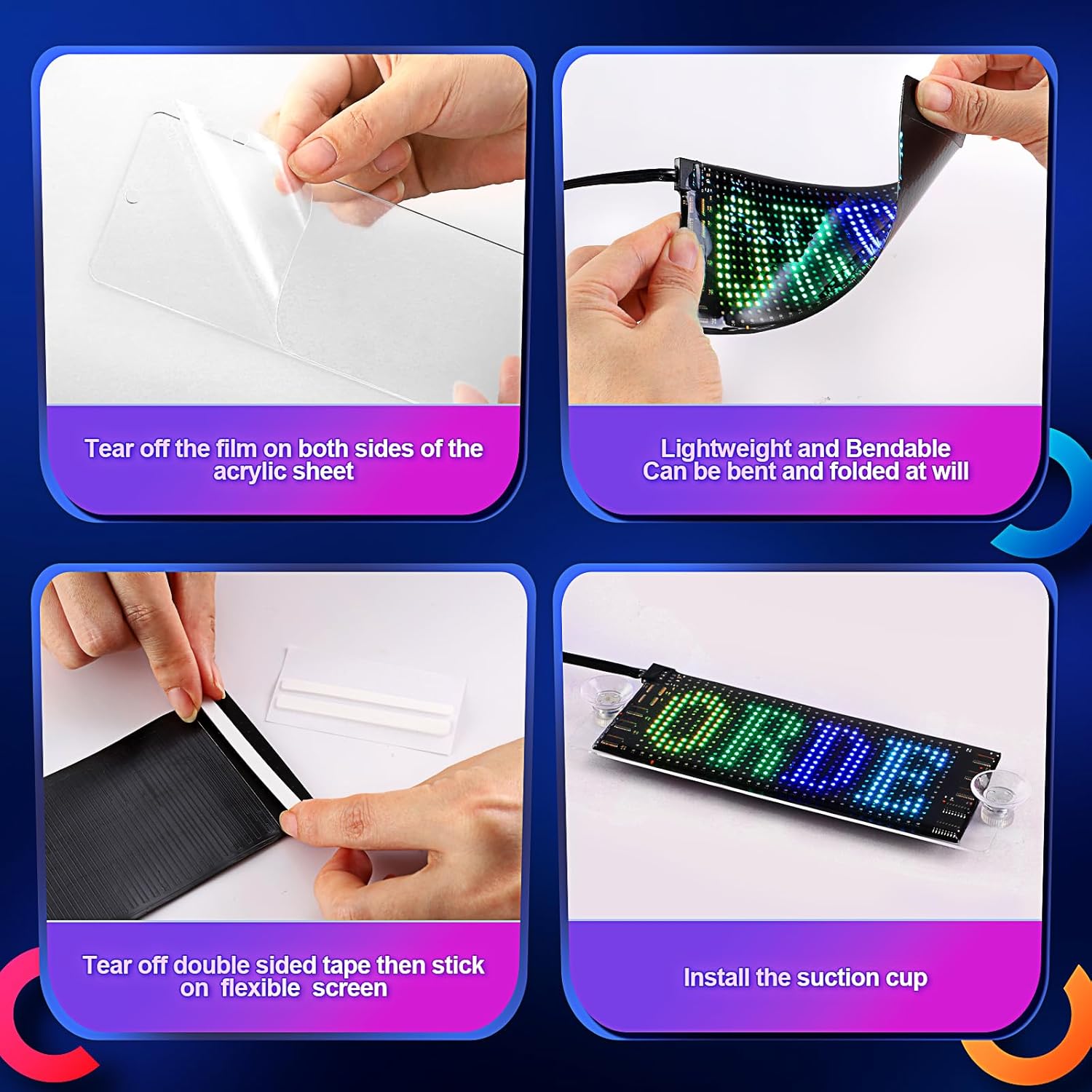 Zorill Light Sign for Car, 6.7''x2.7'' Programmable Flexible LED Matrix Panel, Bluetooth APP Control Custom Text Pattern Animation Scrolling LED Display for Car Windshield