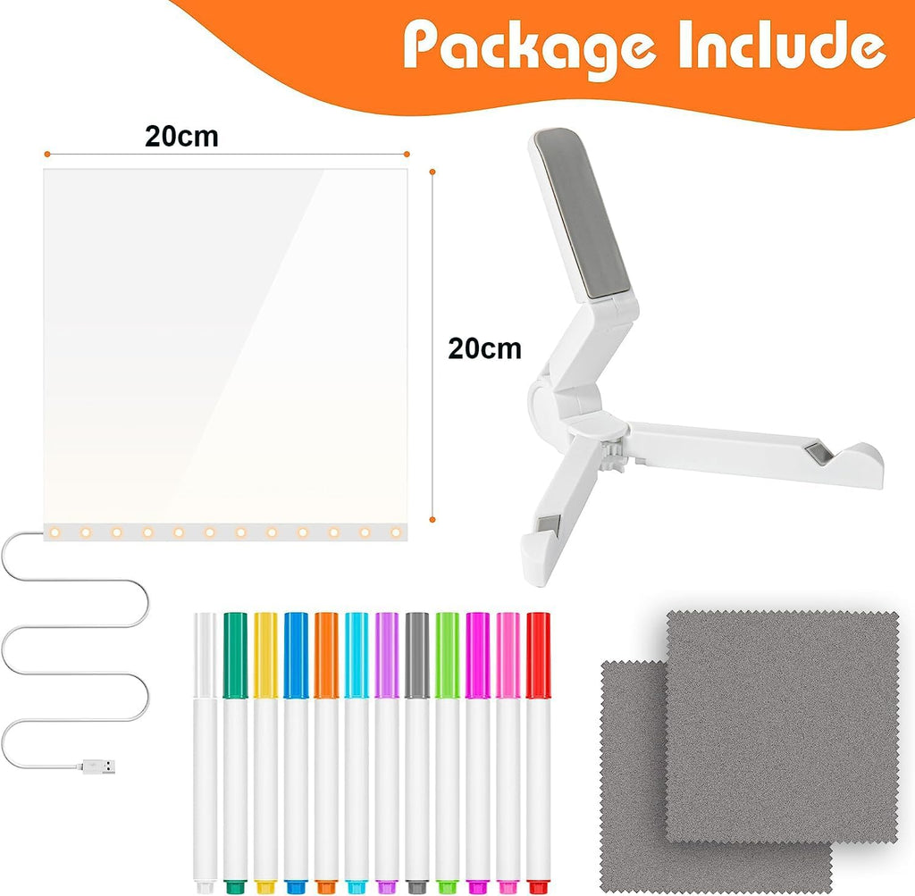 3D LED Acrylic Board, Write & Erase Board with Light and with 13 Coloured Pens (20X30 CM)