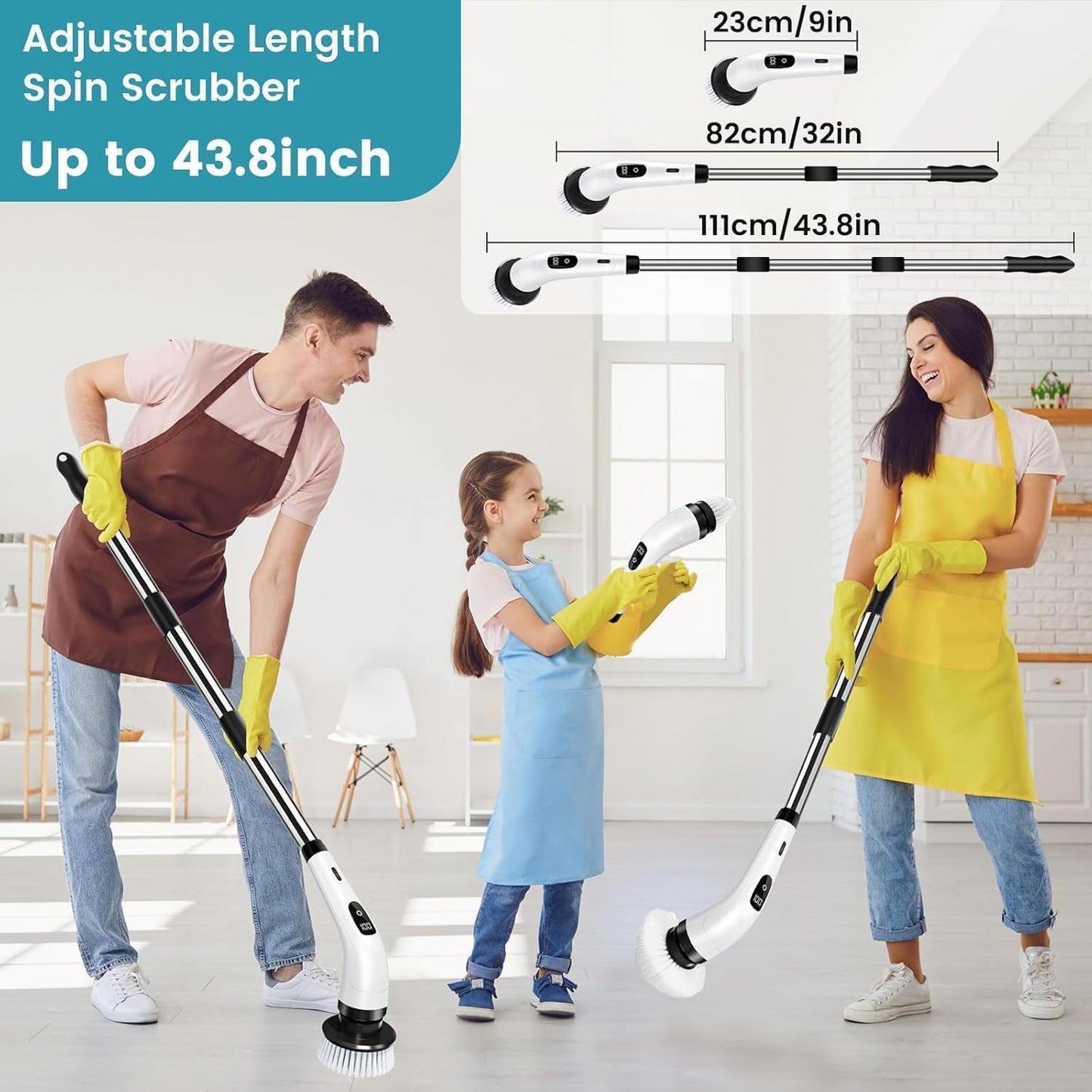 Zorill 9 in-1 Electric Spin Scrubber for Bathroom Cleaning with Adjustable Handle | Cordless Rechargeable Power Brush with 9 Replaceable Heads | Floor, Tile, Tub, Kitchen & Wall Cleaner
