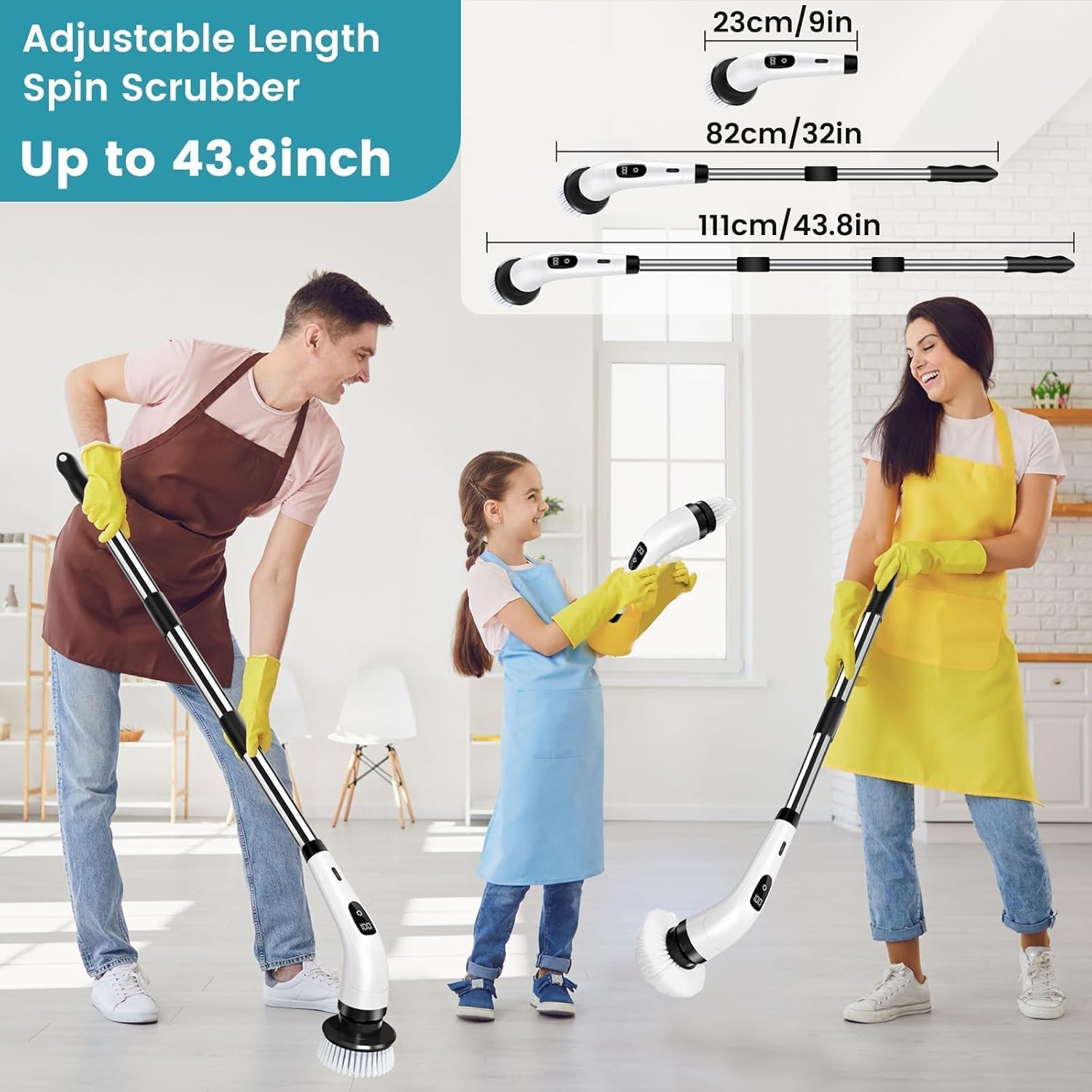 Zorill 9-in-1 Electric Spin Scrubber for Bathroom Cleaning with Adjustable Handle | Cordless Rechargeable Power Brush with 9 Replaceable Heads | Floor, Tile, Tub, Kitchen & Wall Cleaner