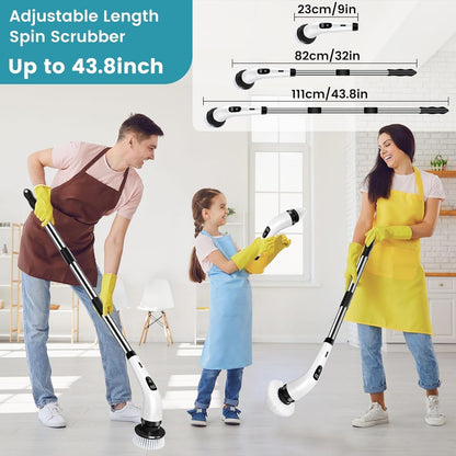 Zorill 9 in-1 Electric Spin Scrubber for Bathroom Cleaning with Adjustable Handle | Cordless Rechargeable Power Brush with 9 Replaceable Heads | Floor, Tile, Tub, Kitchen & Wall Cleaner