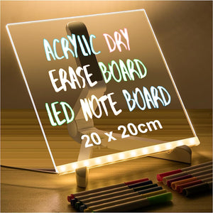 3D LED Acrylic Board, Write & Erase Board with Light and with 13 Coloured Pens (20X30 CM)