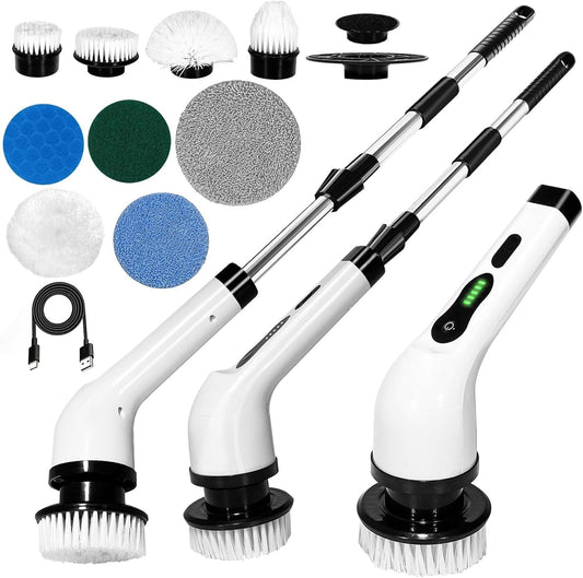 Zorill 9 in-1 Electric Spin Scrubber for Bathroom Cleaning with Adjustable Handle | Cordless Rechargeable Power Brush with 9 Replaceable Heads | Floor, Tile, Tub, Kitchen & Wall Cleaner