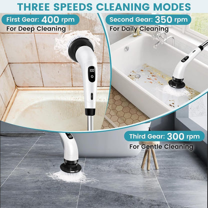 Zorill 9 in-1 Electric Spin Scrubber for Bathroom Cleaning with Adjustable Handle | Cordless Rechargeable Power Brush with 9 Replaceable Heads | Floor, Tile, Tub, Kitchen & Wall Cleaner