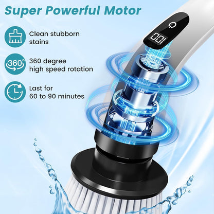 Zorill 9 in-1 Electric Spin Scrubber for Bathroom Cleaning with Adjustable Handle | Cordless Rechargeable Power Brush with 9 Replaceable Heads | Floor, Tile, Tub, Kitchen & Wall Cleaner