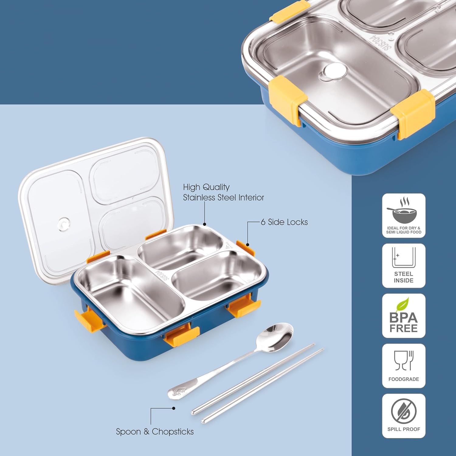 3 Compartment Transperent Stainless steel Lunch Box
