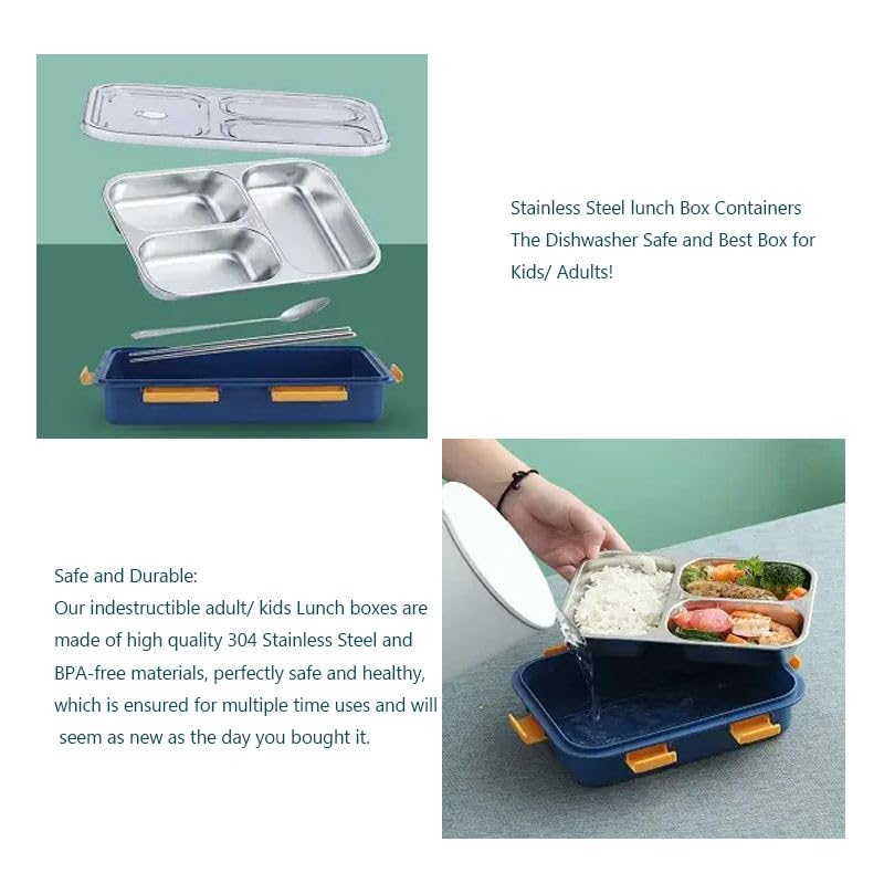 3 Compartment Transperent Stainless steel Lunch Box