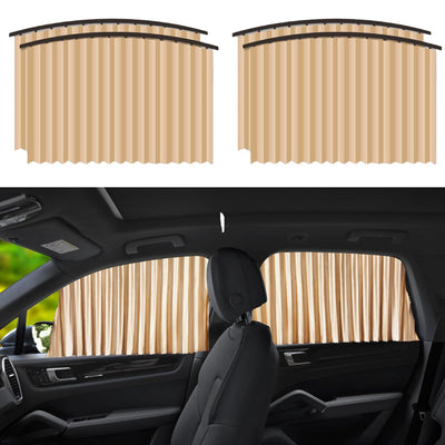 Car Curtains Magnetic Universal Fit Window Privacy Sunshade Pleated Removable ( 4 Pcs ) - Cream-Beige