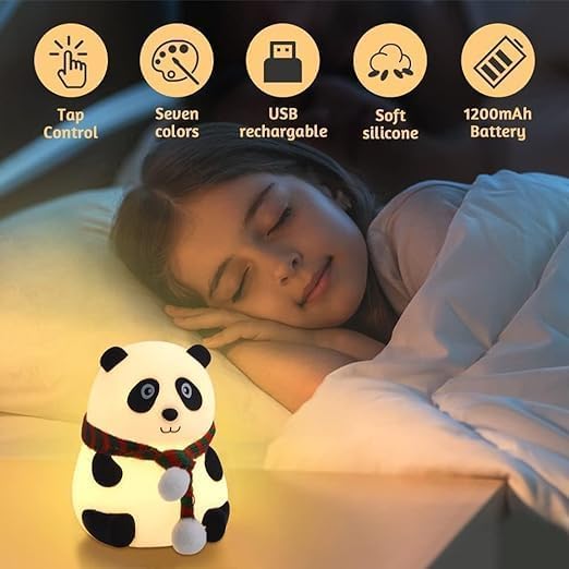 Cute Panda Night Light – Rechargeable LED Lamp with 7 Color Changing Modes,