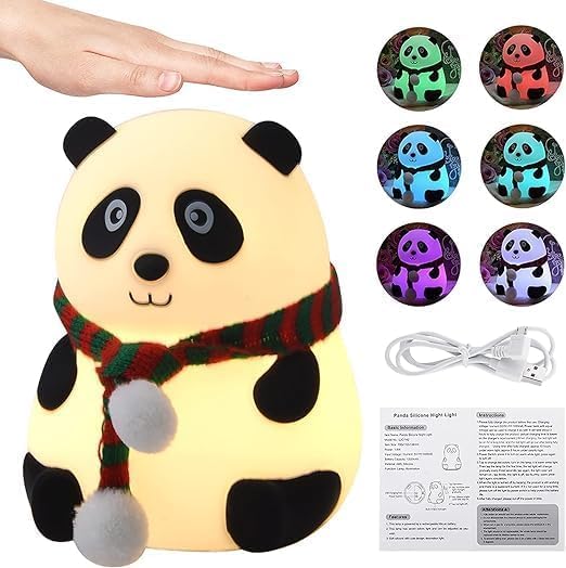 Cute Panda Night Light – Rechargeable LED Lamp with 7 Color Changing Modes,